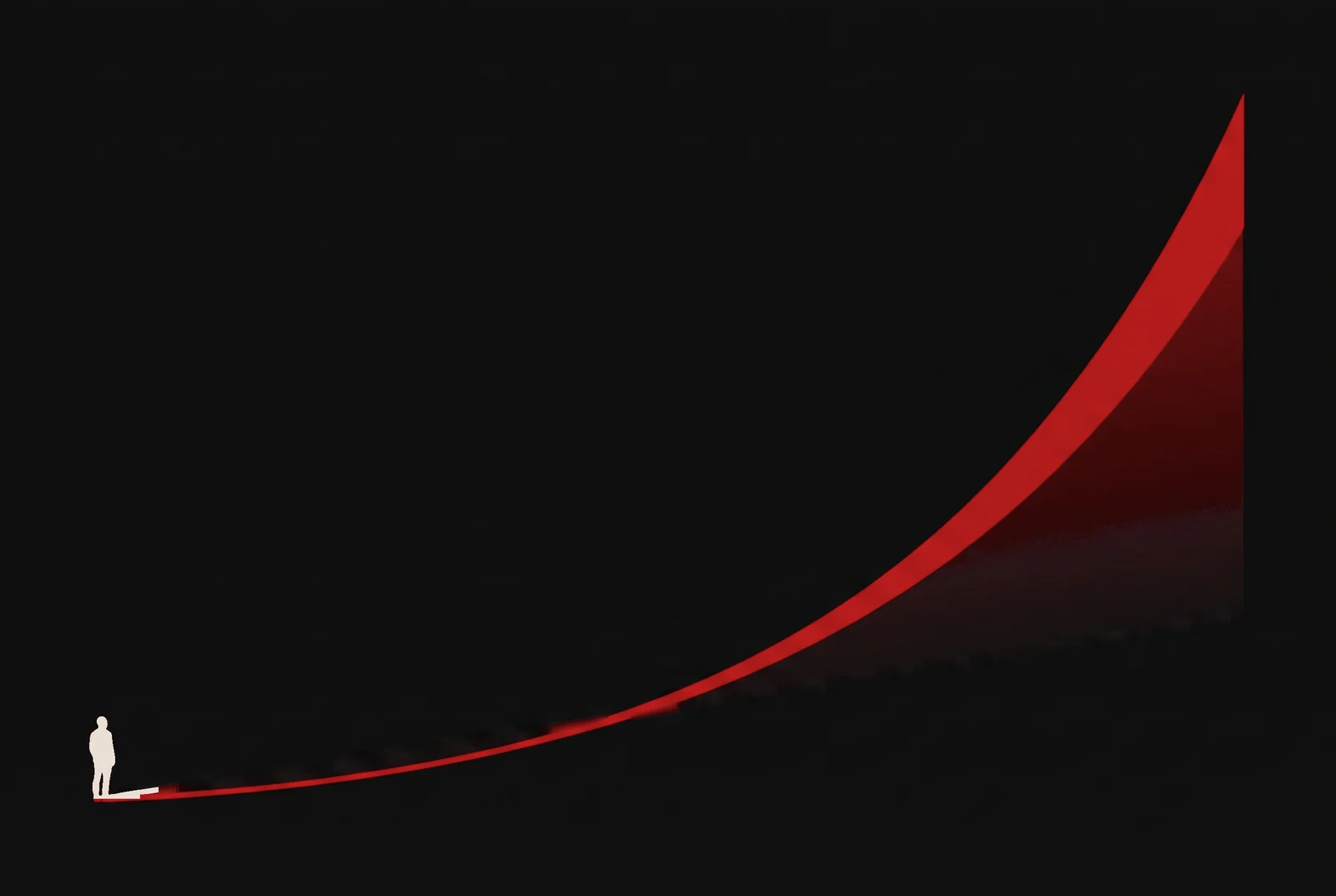 A steep red exponential curve of your third-party surface rising far above a gently climbing white line of your security team; the widening shaded gap between them is trust erosion.
